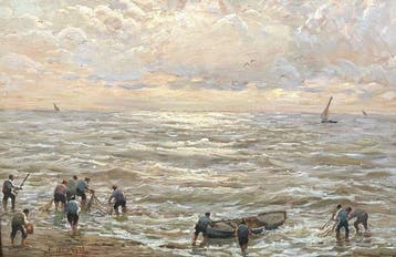 Federico Morello (1885-1945) - Pescatori in riva al mare