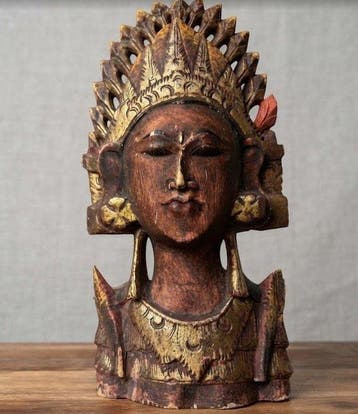 Burmese Devata Tempelkopf aus Holz, Myanmar - sculptuur -