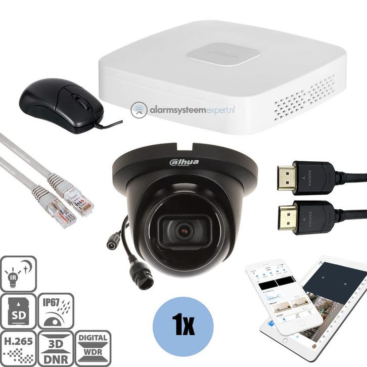 Dahua Black Kit 1x Turret 8 Mp + Recorder &, Audio, Tv en Foto, Videobewaking, Ophalen of Verzenden