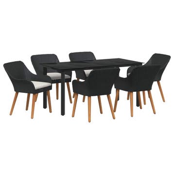 vidaXL Tuin eettafelset 7 st Zwart poly rattan, Verzenden, Nieuw, Rotan, 7 zitplaatsen