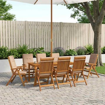vidaXL 9-delige tuinset 9 st Naturel Massief Acaciahout, Tuin en Terras, Verzenden, Nieuw, Meer dan 8 zitplaatsen, Tuinset