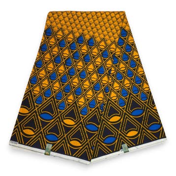 VLISCO stof Hollandais Afrikaanse Wax print - Blauw / Gele B, Hobby en Vrije tijd, Stoffen en Lappen, Ophalen of Verzenden, Nieuw
