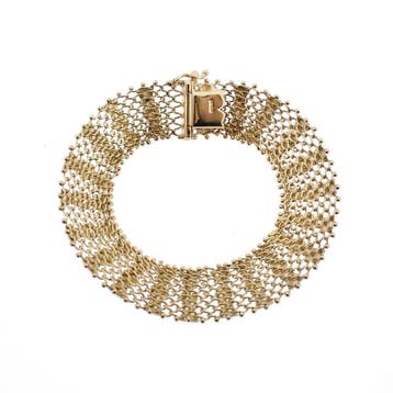 Vintage gouden brede armband (Schakelarmband), Ophalen of Verzenden, Gebruikt, Goud, Goud