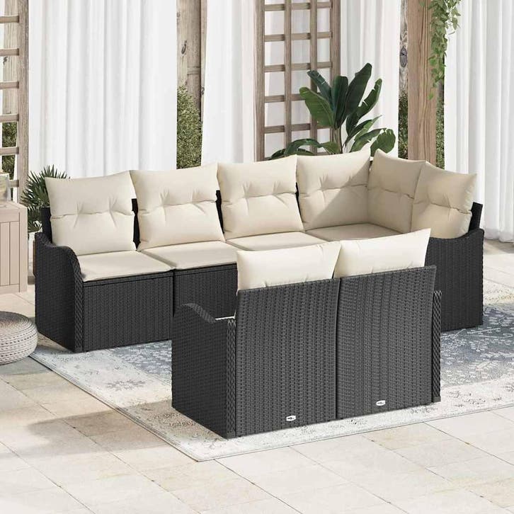 vidaXL Tuin Sofa Set met opslag 7 pcs Zwart Poly riet, Tuin en Terras, Tuinsets en Loungesets, Nieuw, 7 zitplaatsen, Rotan, Verzenden