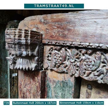 Teak hout deur incl. kozijn, eeuwenoude Indiase deur, poort, Deurkozijn, Nieuw, Ophalen of Verzenden, 150 tot 225 cm