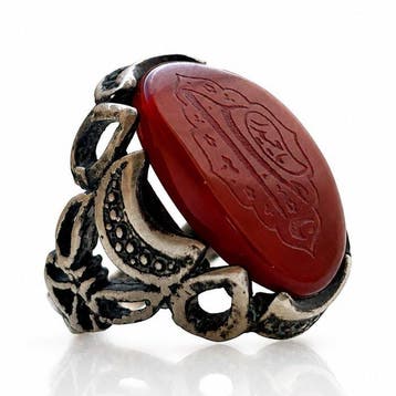 Carneool - Zilver - Ring - Islamitische kalligrafie, Antiek en Kunst