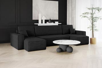 U-bank Ribstof Karlo Zwart | Universeel | €649,-, Huis en Inrichting, Banken | Bankstellen, Hout, Hoekbank, Vierpersoons of meer