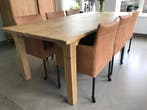 Set van 6 cognac leren kuip eetkamerstoelen met wieltjes -, Ophalen of Verzenden, Nieuw, Leer