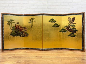 Kamerscherm - Hout, Zijde, Textiel, Koper, Papier - Japan -