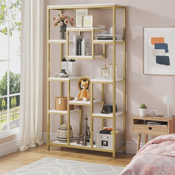 Tribesigns Boekenkast 180 cm Hoog - Goudkleurig Metaal & Wit, Huis en Inrichting, Woonaccessoires | Etagères, Verzenden, Nieuw