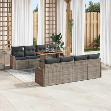 vidaXL Tuin Sofa Set 9 st Grijs Poly riet, Verzenden, Nieuw, Rotan, Meer dan 8 zitplaatsen
