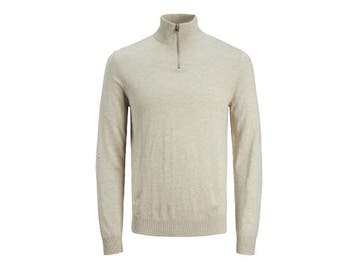 Veiling - Jack &amp; Jones Emil Knit Half Zip Oatmeal - M, Nieuw