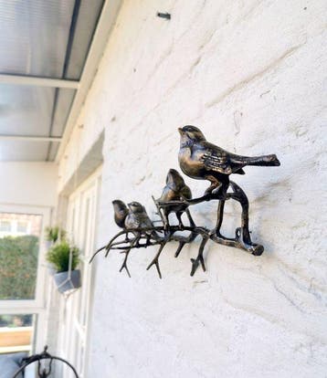 sculptuur, 4 vogels op tak - 18 cm - Brons