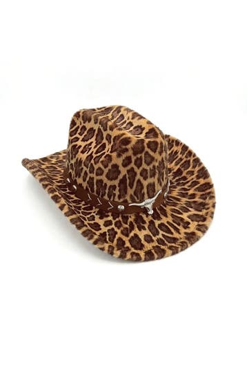 KIMU® Cowboyhoed Panter Bont Bruin Bruine Nepbont Cowboy Wes, Ophalen of Verzenden, Nieuw, Carnaval