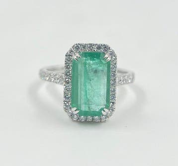 Ring Platina - 3.95ct. tw. Smaragd - Diamant, Nieuw