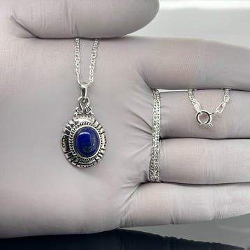 Zilver - Hanger - lapis lazuli