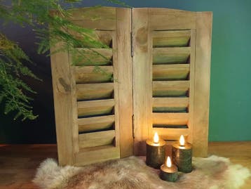 Houten Louvre Luiken - Handgemaakt Decoratiescherm (40x40 cm, Huis en Inrichting, Hout, Ophalen of Verzenden, Bruin, Landelijk