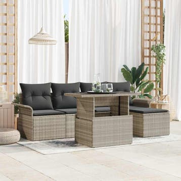 vidaXL Tuin Sofa Set 6 st Lichtgrijs poly rattan, Verzenden, Nieuw, Rotan, 6 zitplaatsen