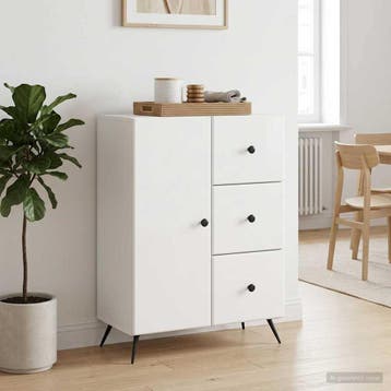 vidaXL Dressoir met lade Hoogglans Wit 66 x 34,5 x 90 cm, Verzenden, Nieuw, Overige houtsoorten, Minder dan 50 cm