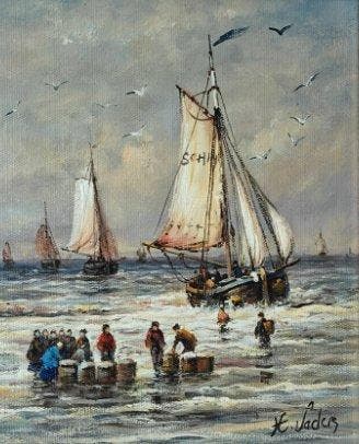 Hendrik Vader (1928-1997) - Terugkeer van de visvangst, Antiek en Kunst