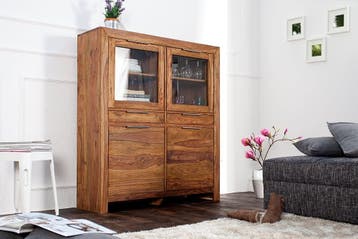 Massives Highboard PURE 140cm Sheesham steenafwerking, Ophalen of Verzenden, Nieuw