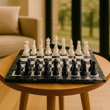 Handcrafted Luxury Black & White Marble Chess Set (12x12)