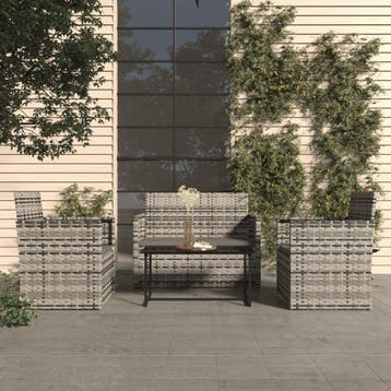 vidaXL 4-delige Loungeset met kussens poly rattan grijs, Verzenden, Nieuw, 4 zitplaatsen, Loungeset