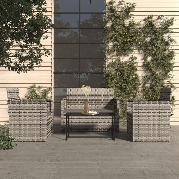 vidaXL 4-delige Loungeset met kussens poly rattan grijs, Tuin en Terras, Tuinsets en Loungesets, Loungeset, Nieuw, 4 zitplaatsen