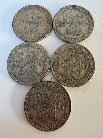 Nederland. Wilhelmina. 2 1/2 Gulden 1930, 5 stuks (Zonder