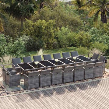 vidaXL 19-delige Tuinset met kussens poly rattan grijs, Tuin en Terras, Verzenden, Nieuw, 8 zitplaatsen, Tuinset
