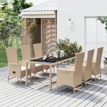vidaXL 7-delige Tuinset met kussens poly rattan beige, Verzenden, Nieuw, Tuinset
