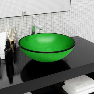 vidaXL Wasbak 42x14 cm gehard glas groen, Verzenden, Nieuw