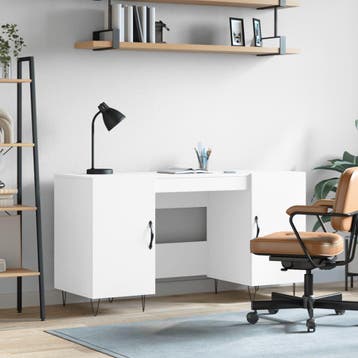 vidaXL Bureau 140x50x75 cm bewerkt hout wit, Verzenden, Nieuw