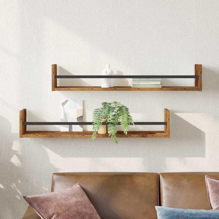 vidaXL Wandplank Muurmontage 2 st Oudhout 80 x 16 x 14 cm, Huis en Inrichting, Woonaccessoires | Wandplanken en Boekenplanken