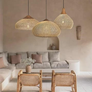 Rustieke Rotan Hanglamp Beige - Natuurlijke Wicker Plafondla, Verzenden, Nieuw