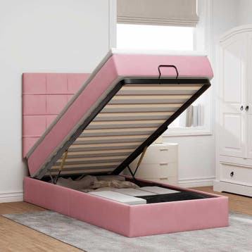 vidaXL Ottoman bed met matrassen 100x200cm fluweel roze, 100 cm, Eenpersoons, Verzenden, Nieuw