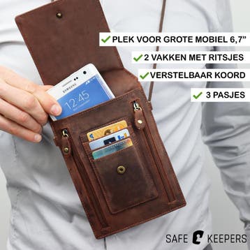 Safekeepers 	Nektas - omhangtasje - Paspoorttasje - Leer, Overige merken, Bruin, Nieuw, Ophalen of Verzenden