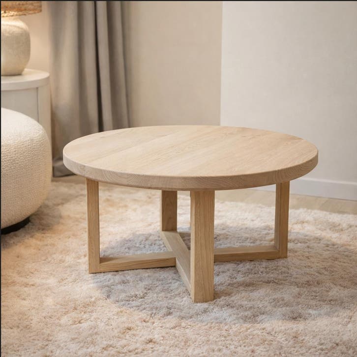 Ronde Salontafel Eiken | Kleur- maat opties | Massief eiken, Huis en Inrichting, Tafels | Salontafels, 50 tot 100 cm, Rond, Nieuw