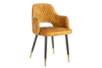 Elegante stoel PARIS mosterdgeel fluweel decoratief quilten, Ophalen of Verzenden, Nieuw