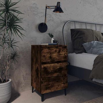 vidaXL Nachtkastje met metalen poten 40x35x69 cm gerookt, Minder dan 45 cm, Verzenden, Nieuw, 55 tot 70 cm