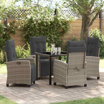 vidaXL Tuin eettafelset met kussen 5 pcs Grijs poly rattan, Tuin en Terras, Verzenden, Nieuw, Rotan, 5 zitplaatsen