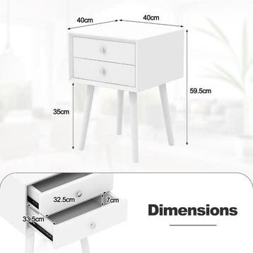 2dekans | Nachtkastje Wit 40x40x59,5 cm – Houten Bijzettafel, Huis en Inrichting, Tafels | Bijzettafels, Ophalen of Verzenden
