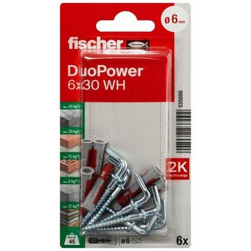 Universele plug met winkelhaak | Fischer DuoPower | 6 stuks, Verzenden, Nieuw