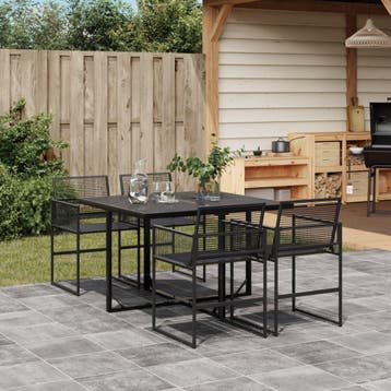 vidaXL 5-delige Tuinset poly rattan zwart, Verzenden, Nieuw, 4 zitplaatsen, Tuinset