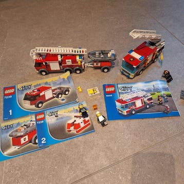 Lego Set - 7239 ,60002 - City - City brandweer ladderwagen, Nieuw