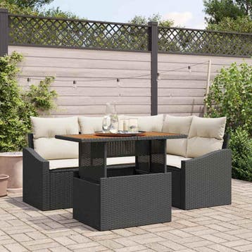 vidaXL Tuin Sofa Set met opslag 5 pcs Zwart Poly riet, Verzenden, Nieuw, Rotan, 5 zitplaatsen