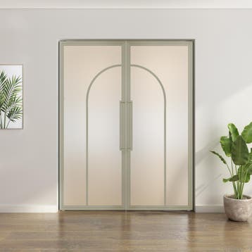Dubbele stalen taatsdeur Kiezelgrijs 2 Vlaks rond Matglas, Minder dan 80 cm, Overige typen, Nieuw, Metaal