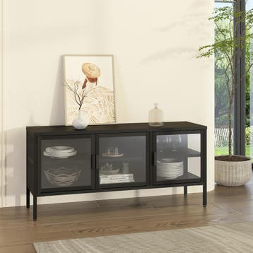Vitrinekast Borshavisa staal 118x35x35 cm zwart [en.casa], Huis en Inrichting, Kasten | Dressoirs, Verzenden, Nieuw