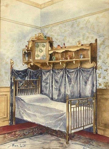 Franse school (XIX) - Mon Lit : Interieur appartement Art, Antiek en Kunst