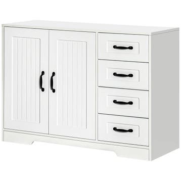 TRUUSK Wit Sideboard met 4 Laden - Verstelbare Plank - Kante, Verzenden, Nieuw